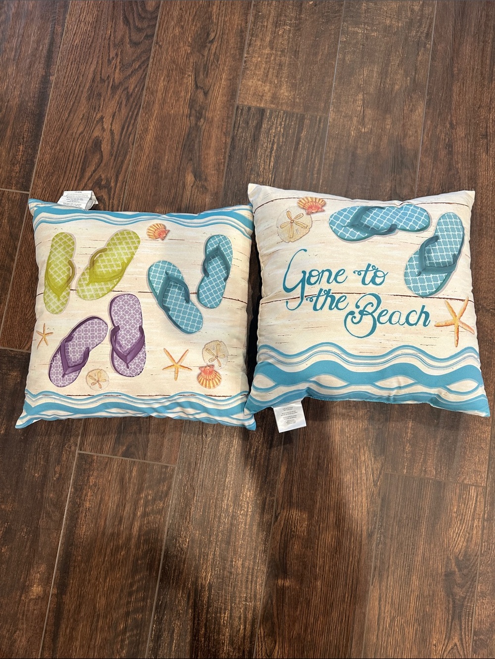 Beach Flip-Flop Decorative Throw Pillow Set - Blue & Teal